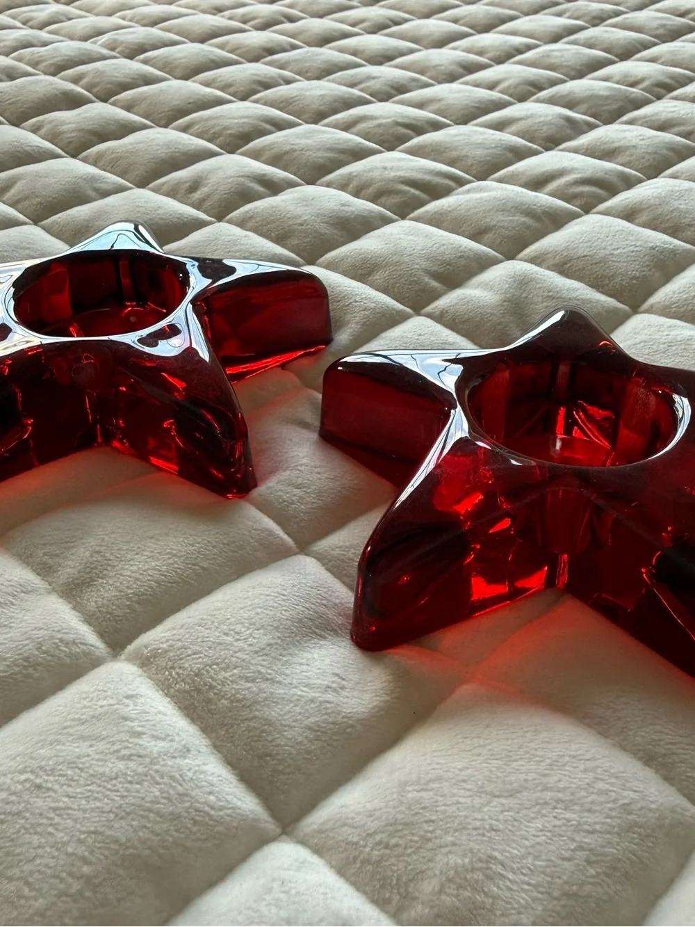 Vintage Ruby Red Glass Star Candle Holders Set of 2 Votive Tealight Mid Century